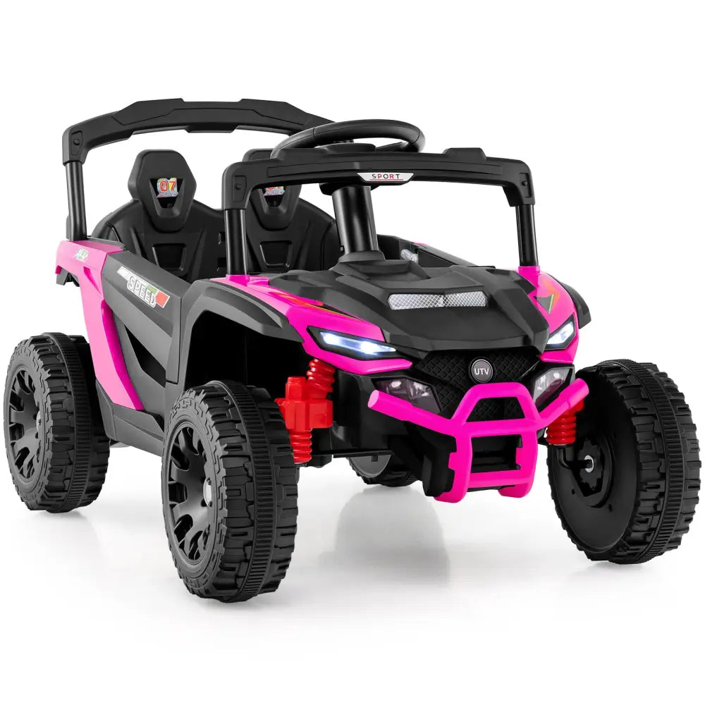 12V Kids Ride On Car UTV Electric Vehicle with LED Lights Music and Horn-Hot Pink - Hot Pink - Powered Ride On Toys