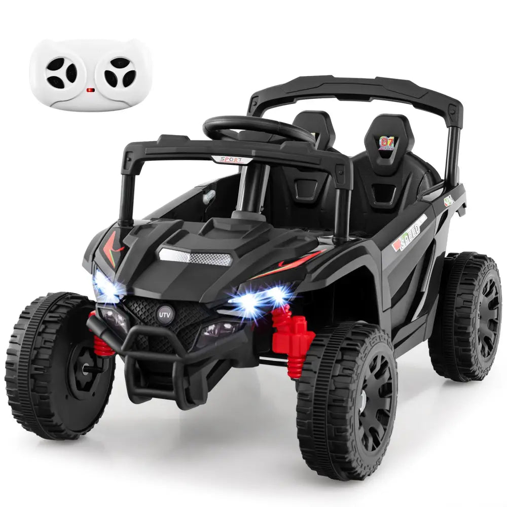 12V Kids Ride On Car UTV Electric Vehicle with LED Lights Music and Horn-Black - Black - Powered Ride On Toys