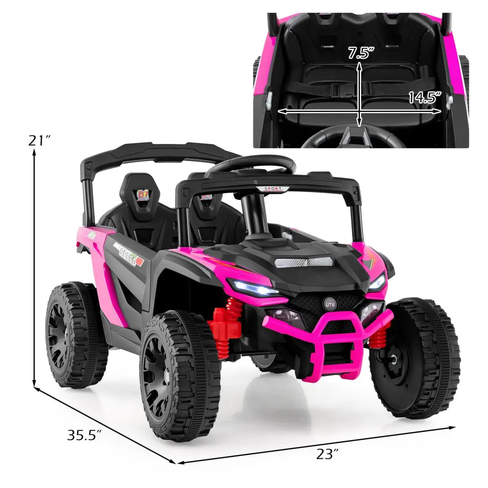12V Kids Ride On Car UTV Electric Vehicle with LED Lights Music and Horn-Hot Pink - Hot Pink - Powered Ride On Toys