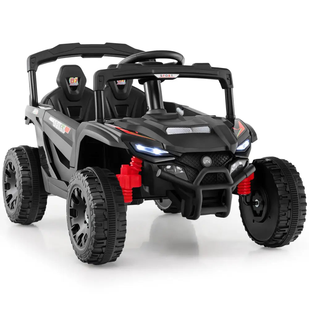 12V Kids Ride On Car UTV Electric Vehicle with LED Lights Music and Horn-Black - Black - Powered Ride On Toys