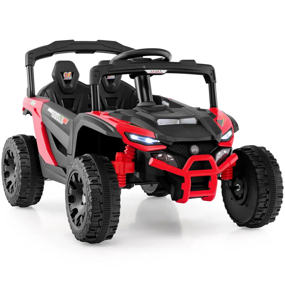 12V Kids Ride On Car UTV Electric Vehicle with LED Lights Music and Horn-Red - Red - Powered Ride On Toys