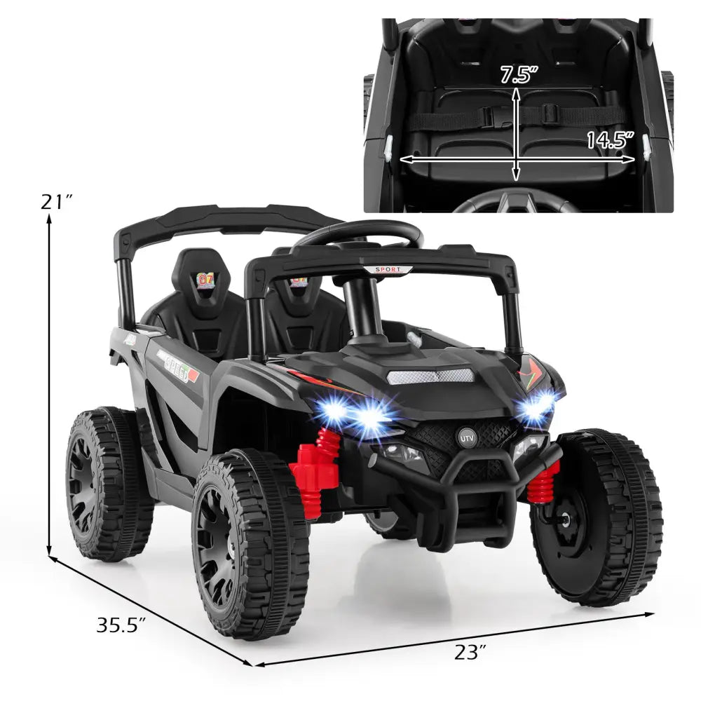 12V Kids Ride On Car UTV Electric Vehicle with LED Lights Music and Horn-Black - Black - Powered Ride On Toys