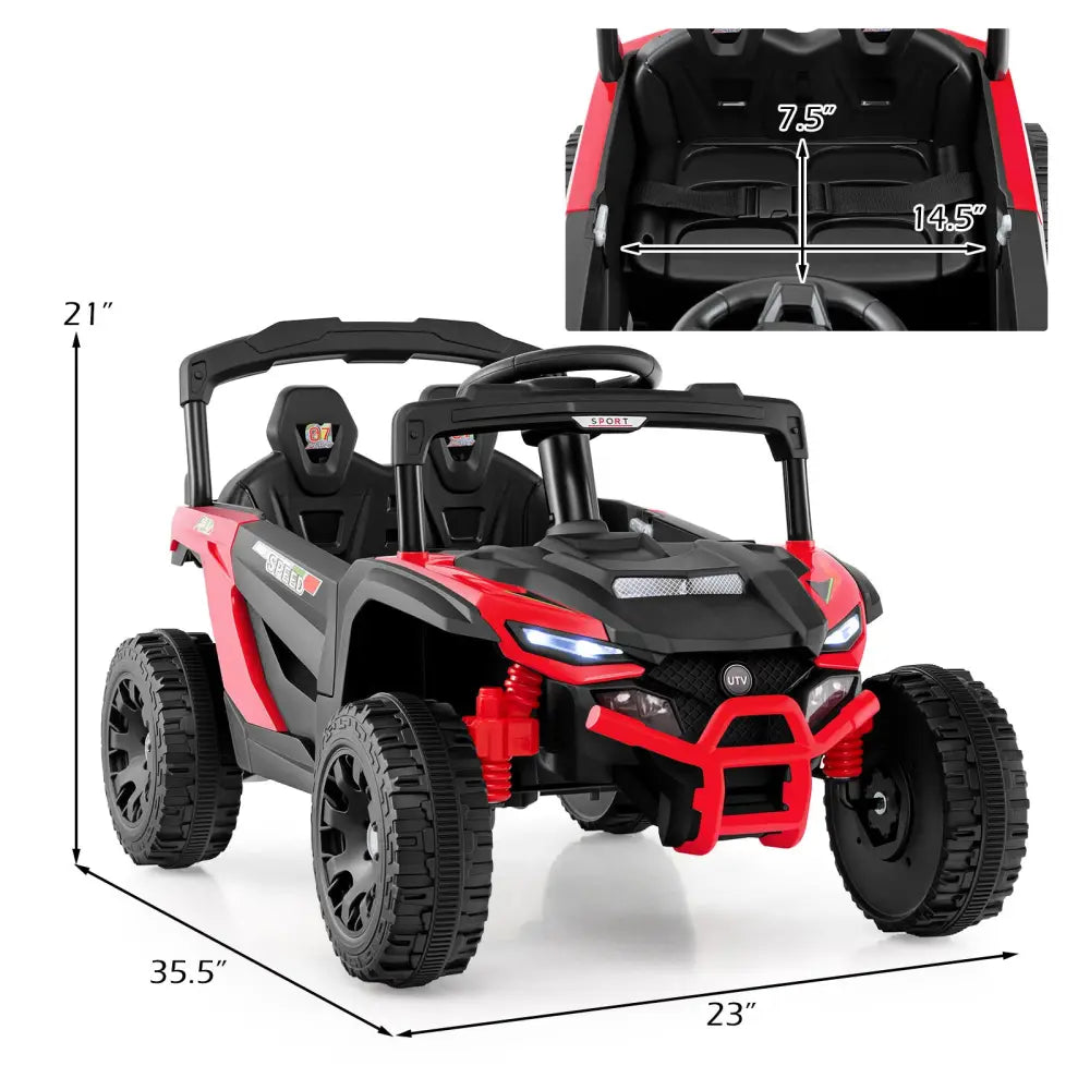12V Kids Ride On Car UTV Electric Vehicle with LED Lights Music and Horn-Red - Red - Powered Ride On Toys