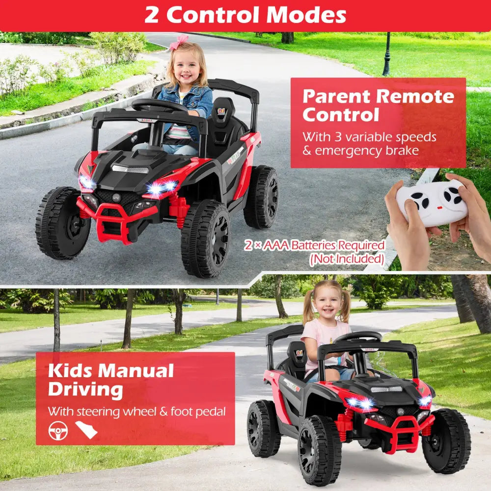 12V Kids Ride On Car UTV Electric Vehicle with LED Lights Music and Horn-Red - Red - Powered Ride On Toys