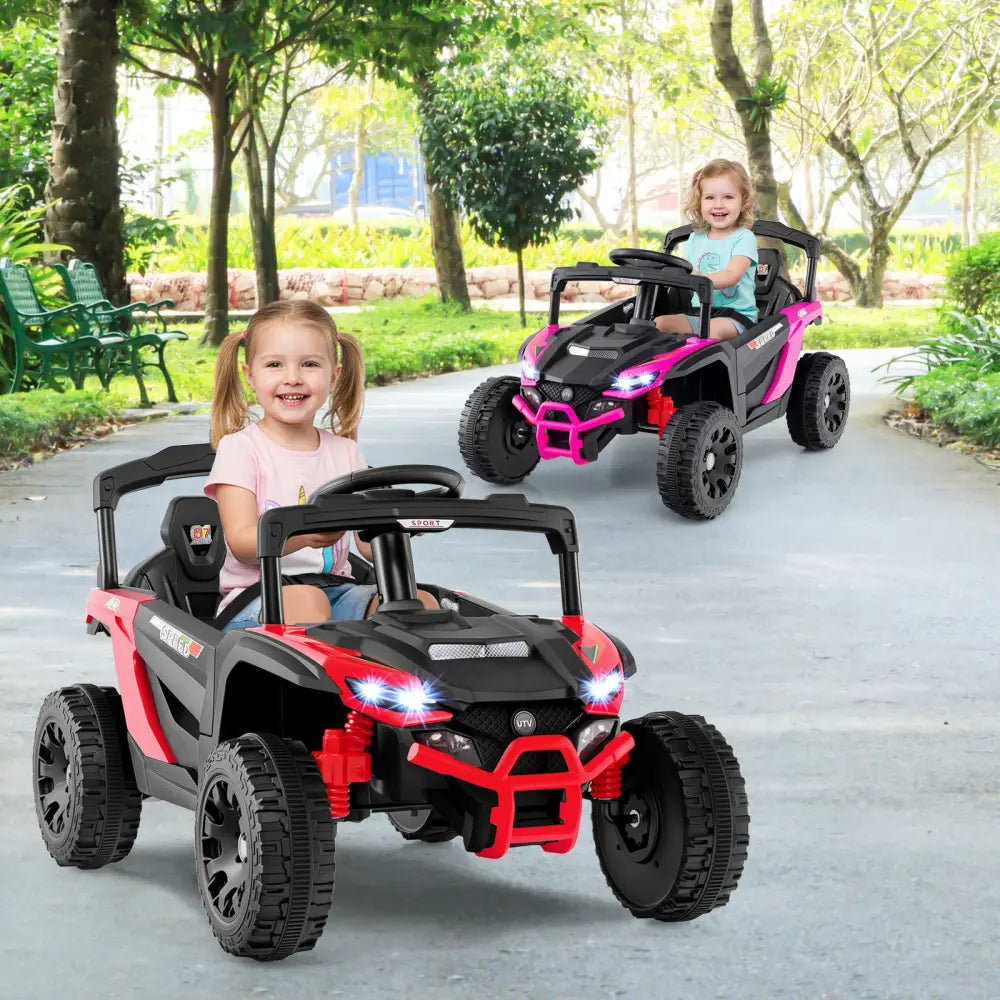 12V Kids Ride On Car UTV Electric Vehicle with LED Lights Music and Horn-Red - Red - Powered Ride On Toys