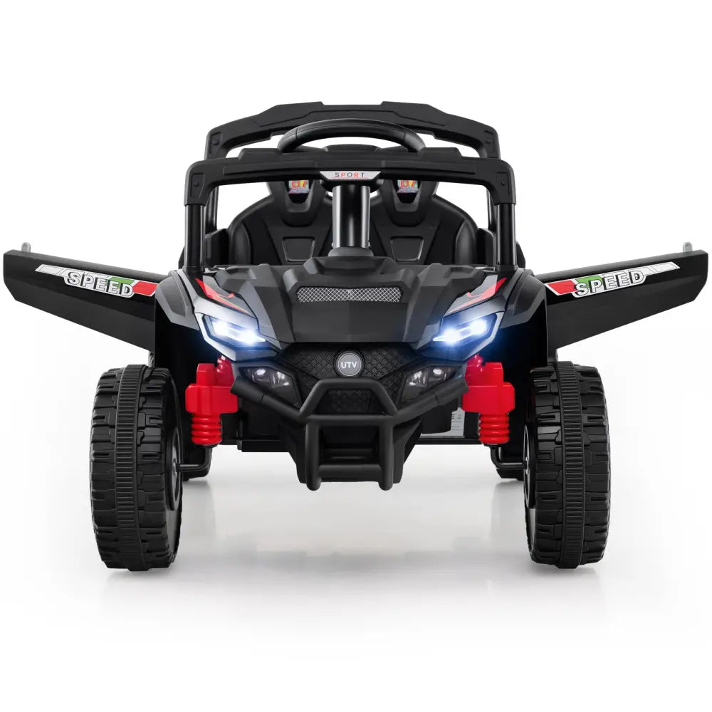 12V Kids Ride On Car UTV Electric Vehicle with LED Lights Music and Horn-Black - Black - Powered Ride On Toys