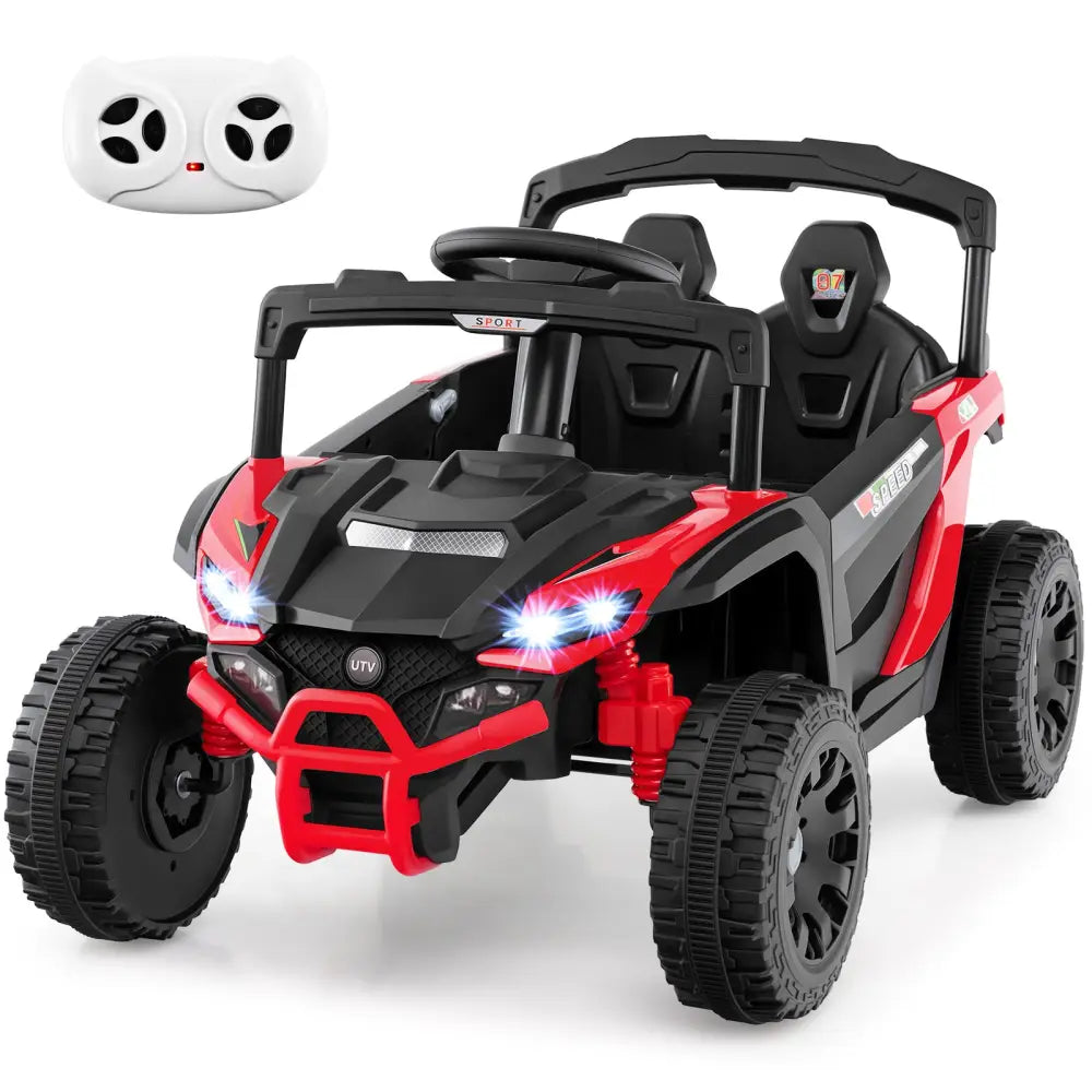 12V Kids Ride On Car UTV Electric Vehicle with LED Lights Music and Horn-Red - Red - Powered Ride On Toys