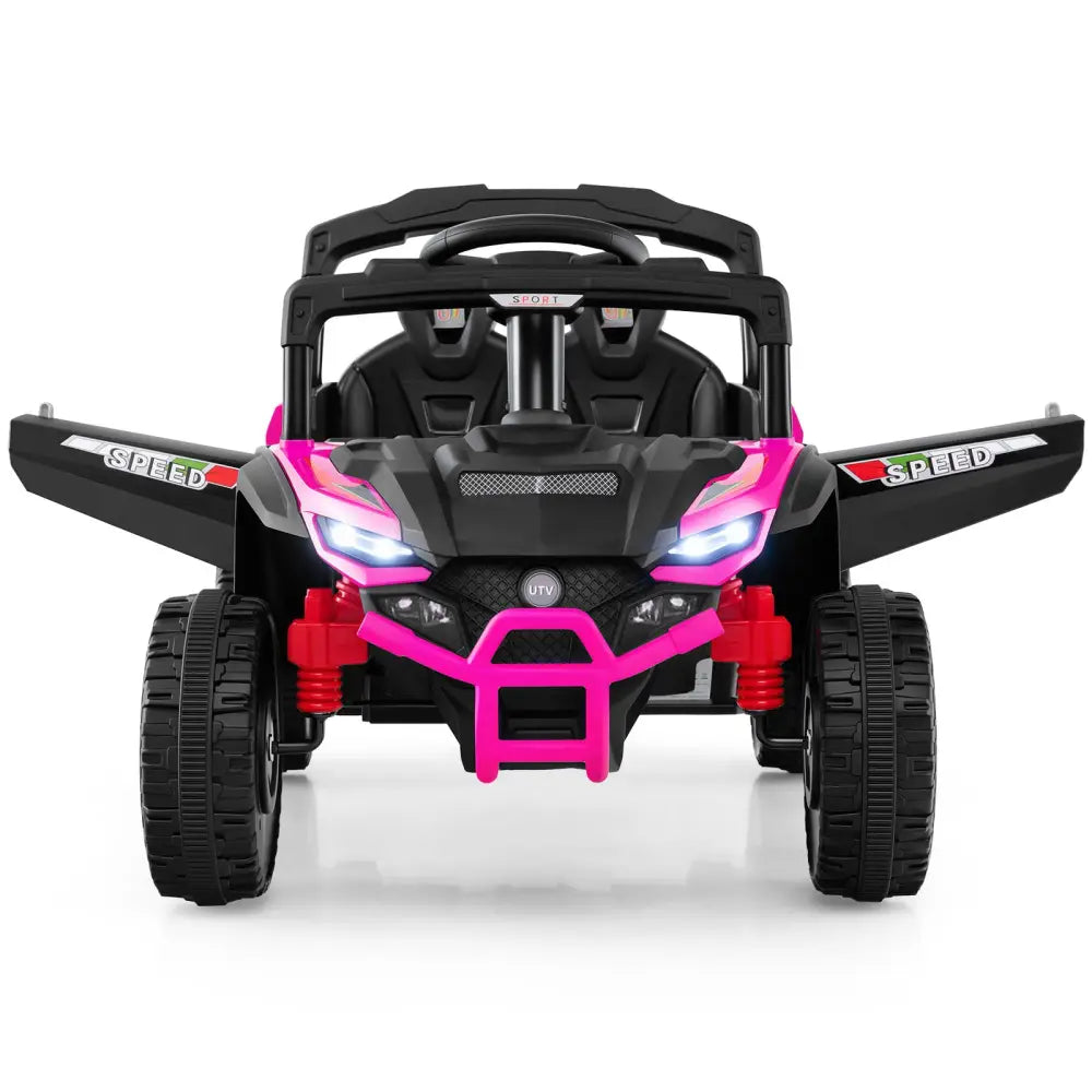 12V Kids Ride On Car UTV Electric Vehicle with LED Lights Music and Horn-Hot Pink - Hot Pink - Powered Ride On Toys
