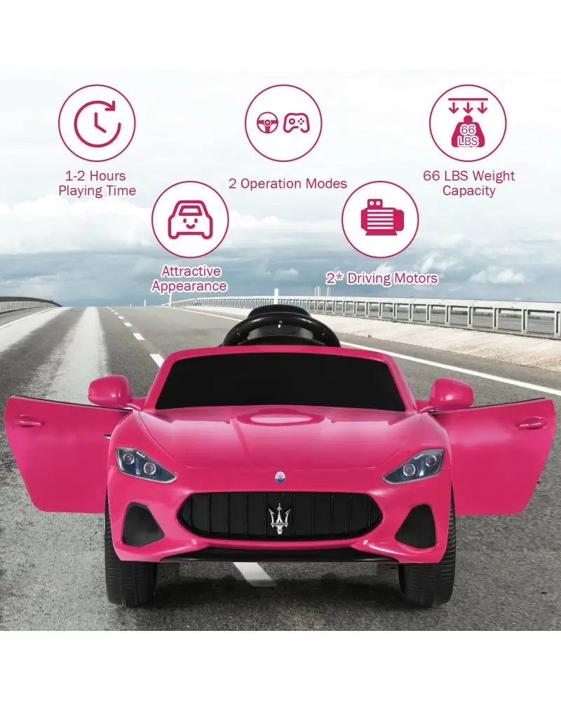12V Kids Ride-On Car with Remote Control and Lights-Pink - Pink - Powered Ride On Toys