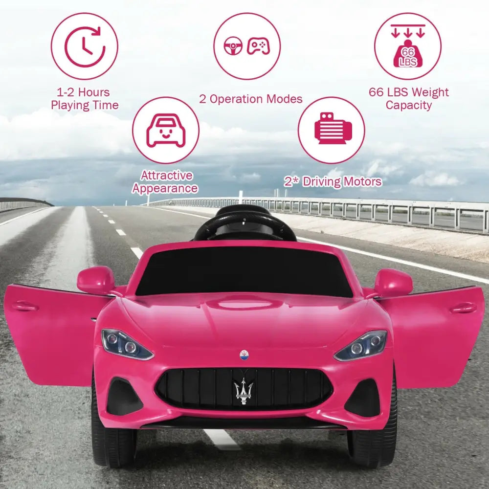 12V Kids Ride-On Car with Remote Control and Lights-Pink - Pink - Powered Ride On Toys
