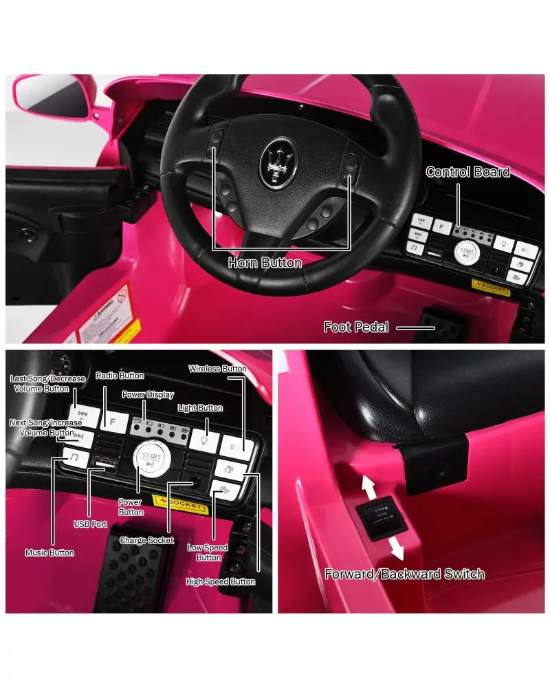 12V Kids Ride-On Car with Remote Control and Lights-Pink - Pink - Powered Ride On Toys