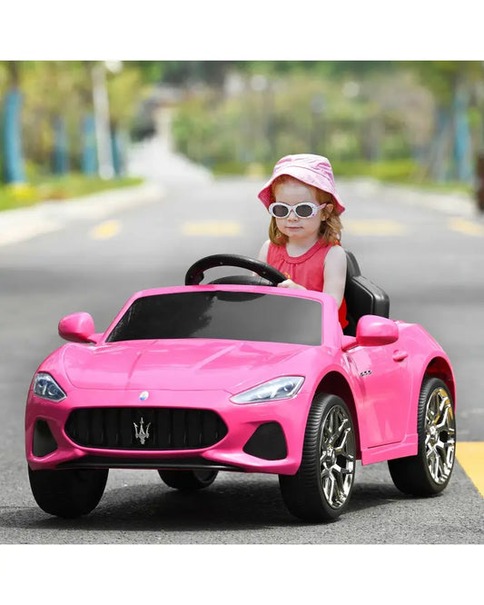 12V Kids Ride-On Car with Remote Control and Lights-Pink - Pink - Powered Ride On Toys