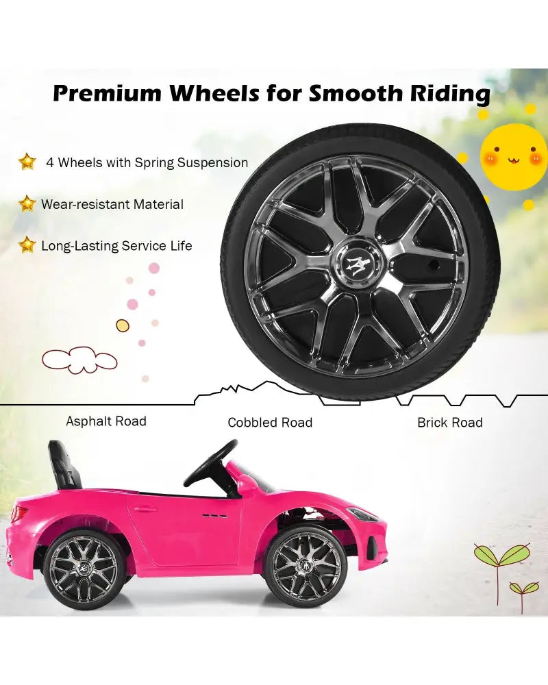 12V Kids Ride-On Car with Remote Control and Lights-Pink - Pink - Powered Ride On Toys