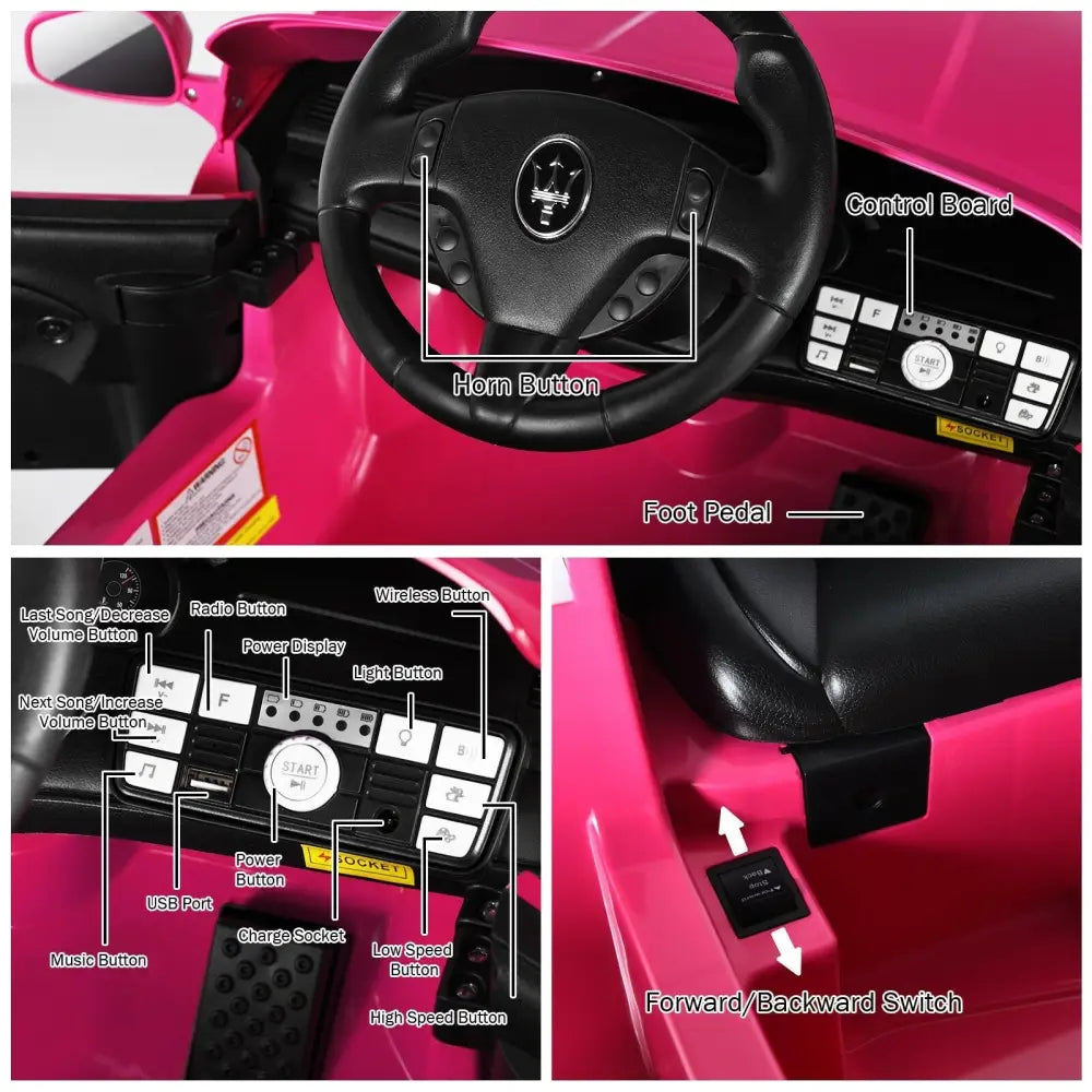 12V Kids Ride - On Car with Remote Control and Lights - Pink - Oasis Home Essentials