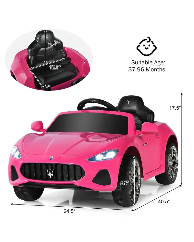 12V Kids Ride-On Car with Remote Control and Lights-Pink - Pink - Powered Ride On Toys