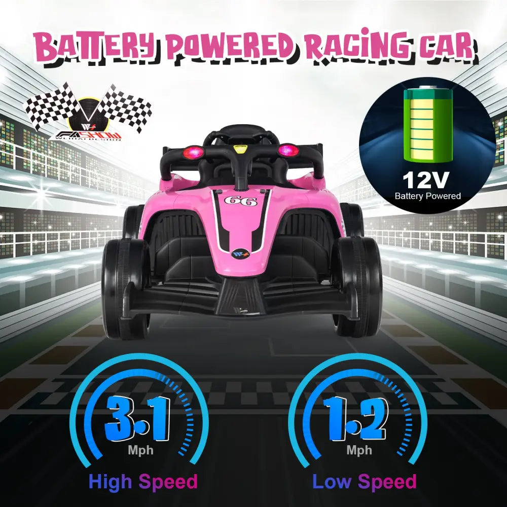 12V Kids Ride on Electric Formula Racing Car with Remote Control-Pink - Pink - Powered Ride On Toys