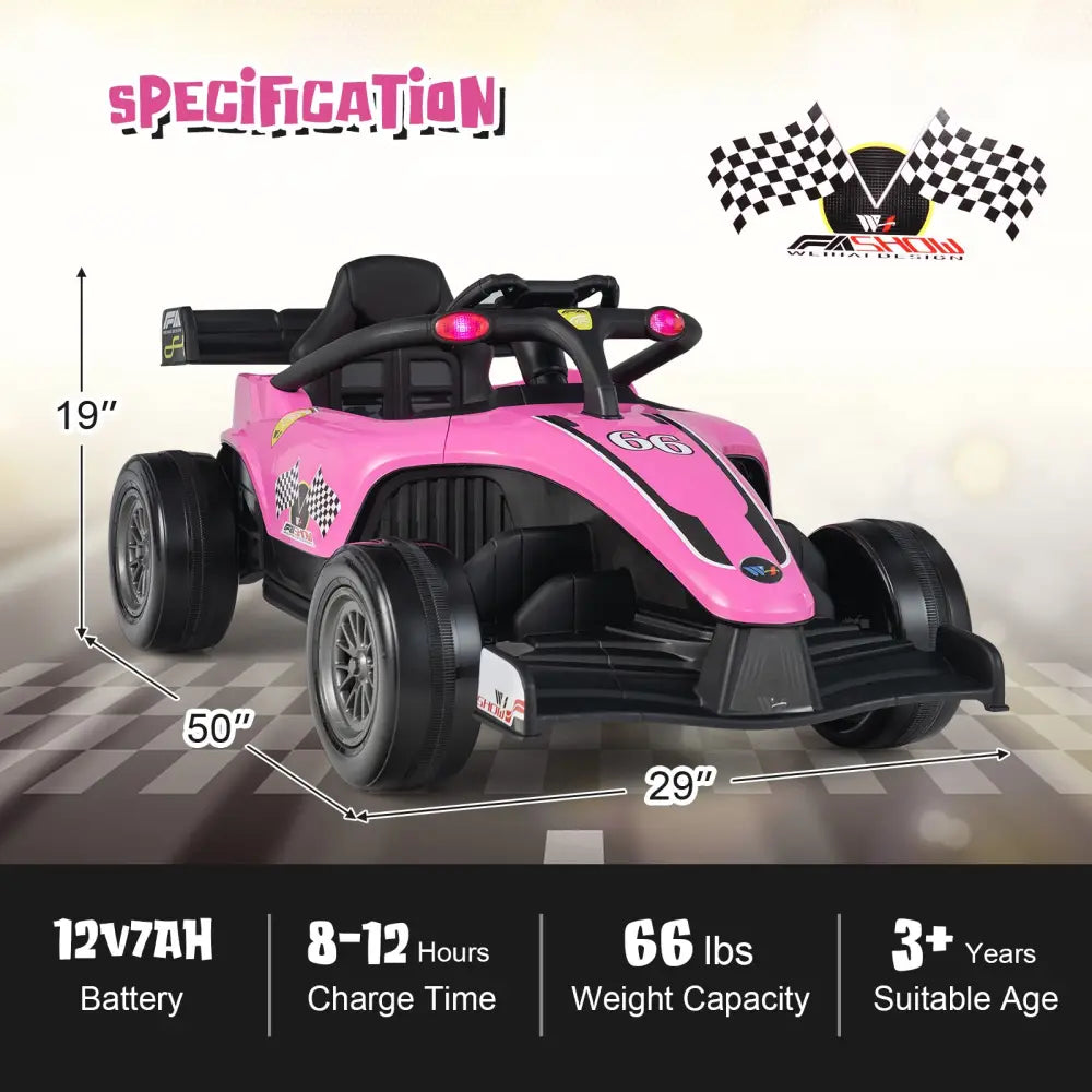 12V Kids Ride on Electric Formula Racing Car with Remote Control-Pink - Pink - Powered Ride On Toys
