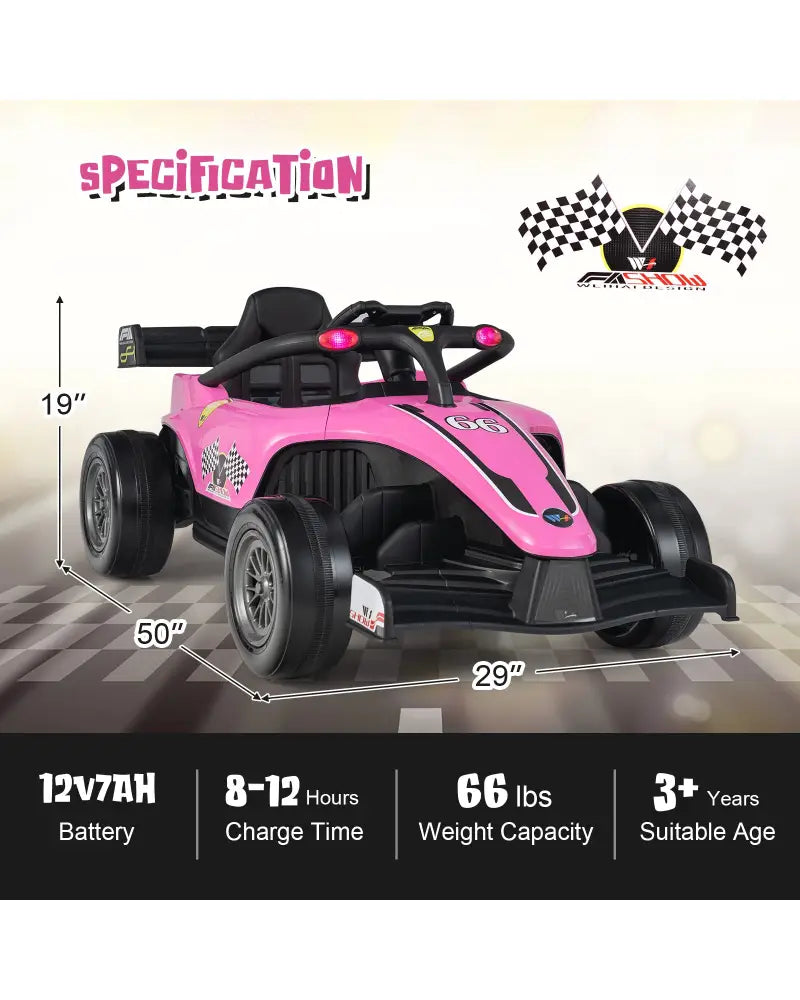 12V Kids Ride on Electric Formula Racing Car with Remote Control-Pink - Pink - Powered Ride On Toys