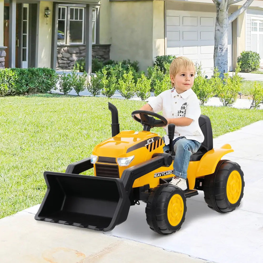 12V Kid’s Ride on Excavator with Adjustable Digging Bucket-Yellow - Yellow - Powered Ride On Toys