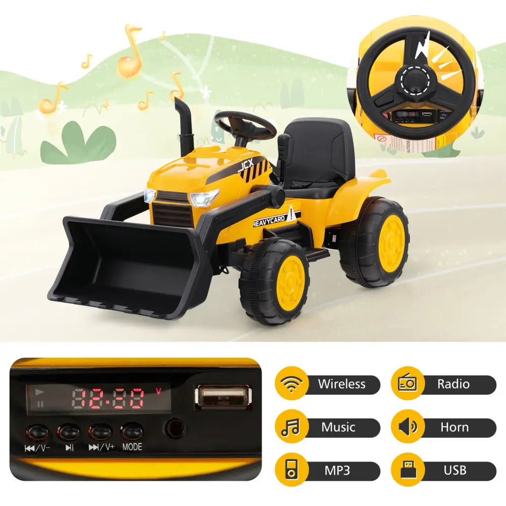 12V Kid’s Ride on Excavator with Adjustable Digging Bucket-Yellow - Yellow - Powered Ride On Toys