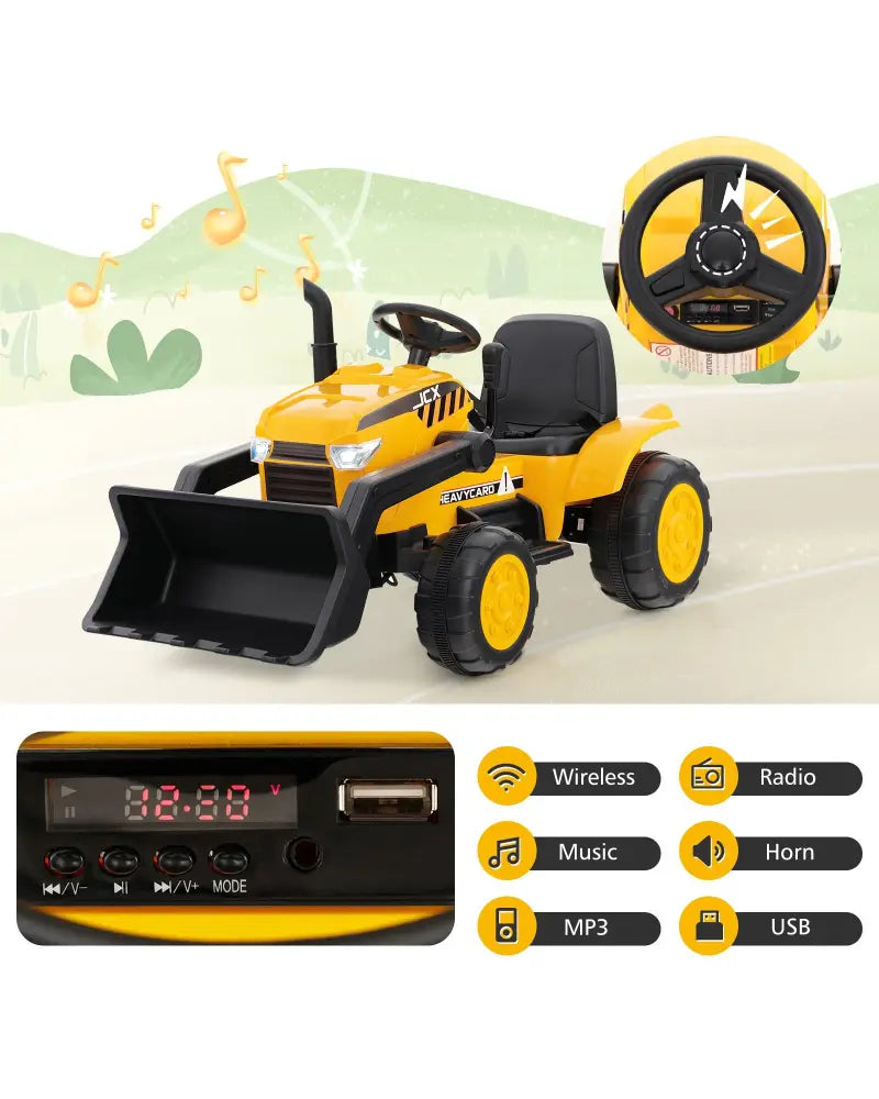 12V Kid’s Ride on Excavator with Adjustable Digging Bucket-Yellow - Yellow - Powered Ride On Toys