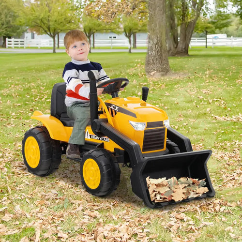 12V Kid’s Ride on Excavator with Adjustable Digging Bucket-Yellow - Yellow - Powered Ride On Toys