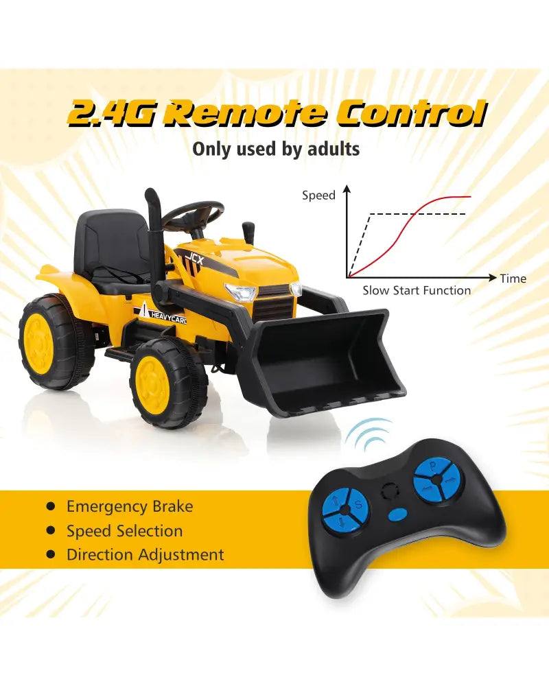 12V Kid’s Ride on Excavator with Adjustable Digging Bucket-Yellow - Yellow - Powered Ride On Toys
