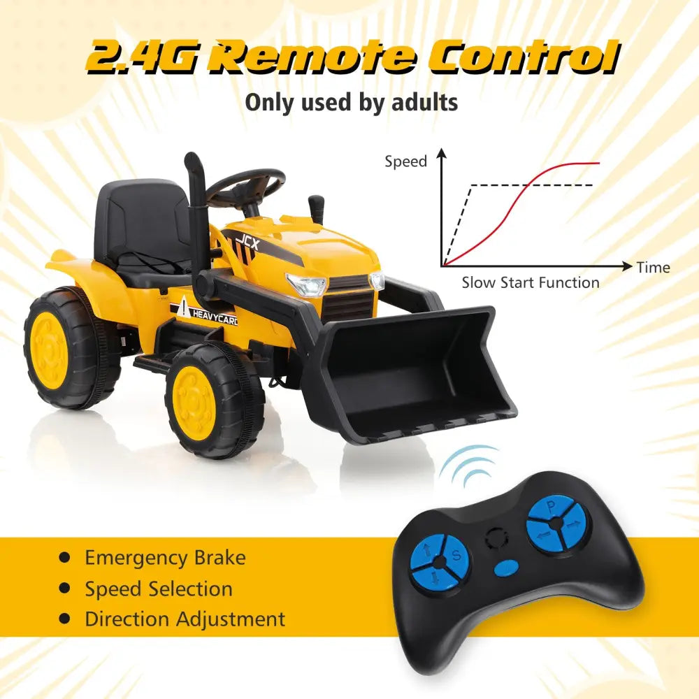 12V Kid’s Ride on Excavator with Adjustable Digging Bucket-Yellow - Yellow - Powered Ride On Toys