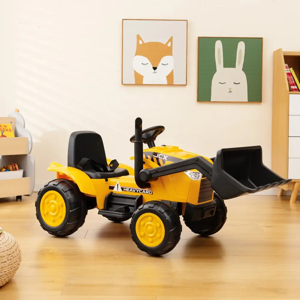 12V Kid’s Ride on Excavator with Adjustable Digging Bucket-Yellow - Yellow - Powered Ride On Toys