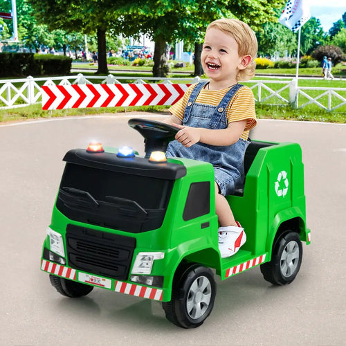 12V Kids Ride-on Garbage Truck with Warning Lights and 6 Recycling Accessories-Green - Green - Powered Ride On Toys