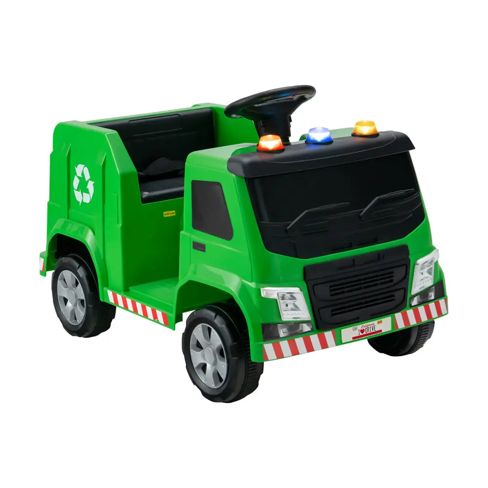 12V Kids Ride-on Garbage Truck with Warning Lights and 6 Recycling Accessories-Green - Green - Powered Ride On Toys