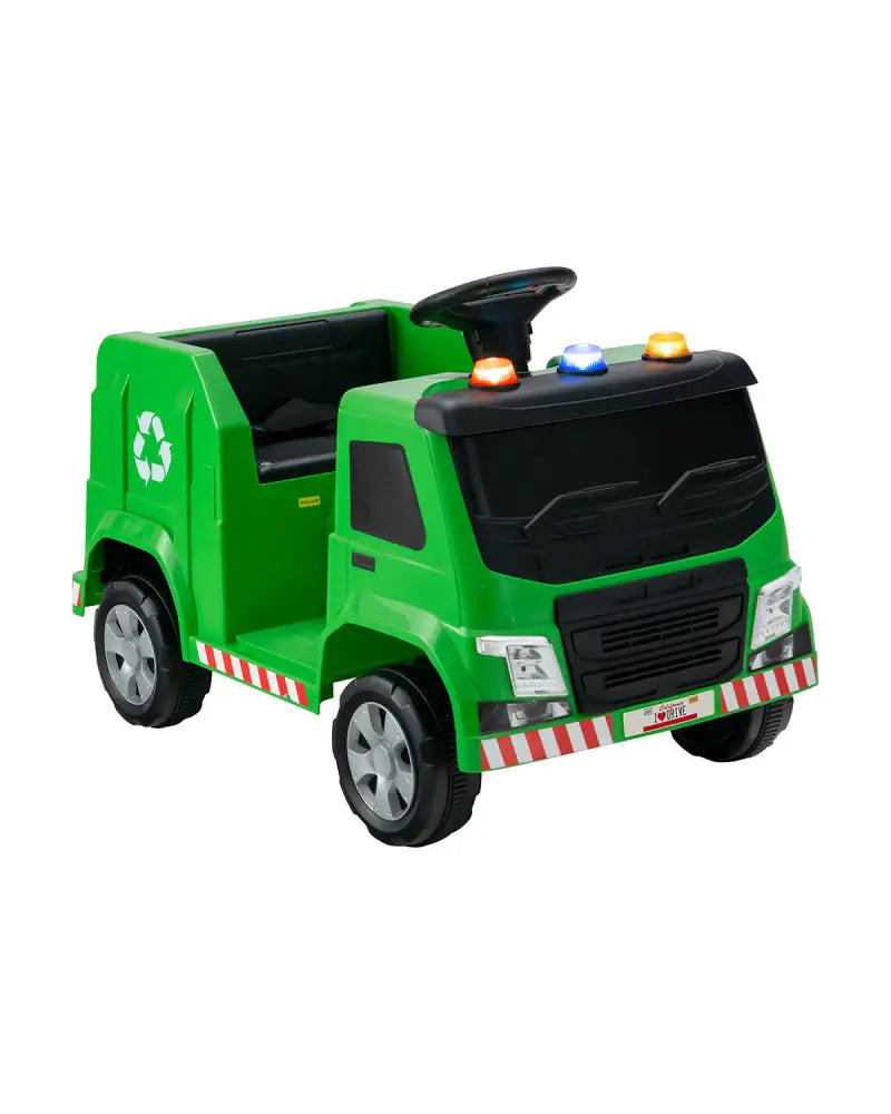 12V Kids Ride-on Garbage Truck with Warning Lights and 6 Recycling Accessories-Green - Green - Powered Ride On Toys