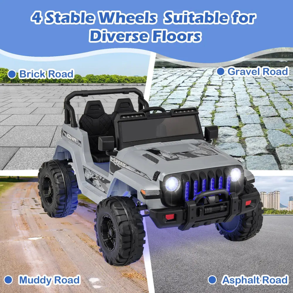 12V Kids Ride-on Jeep Car with 2.4 G Remote Control-Gray - Gray - Powered Ride On Toys