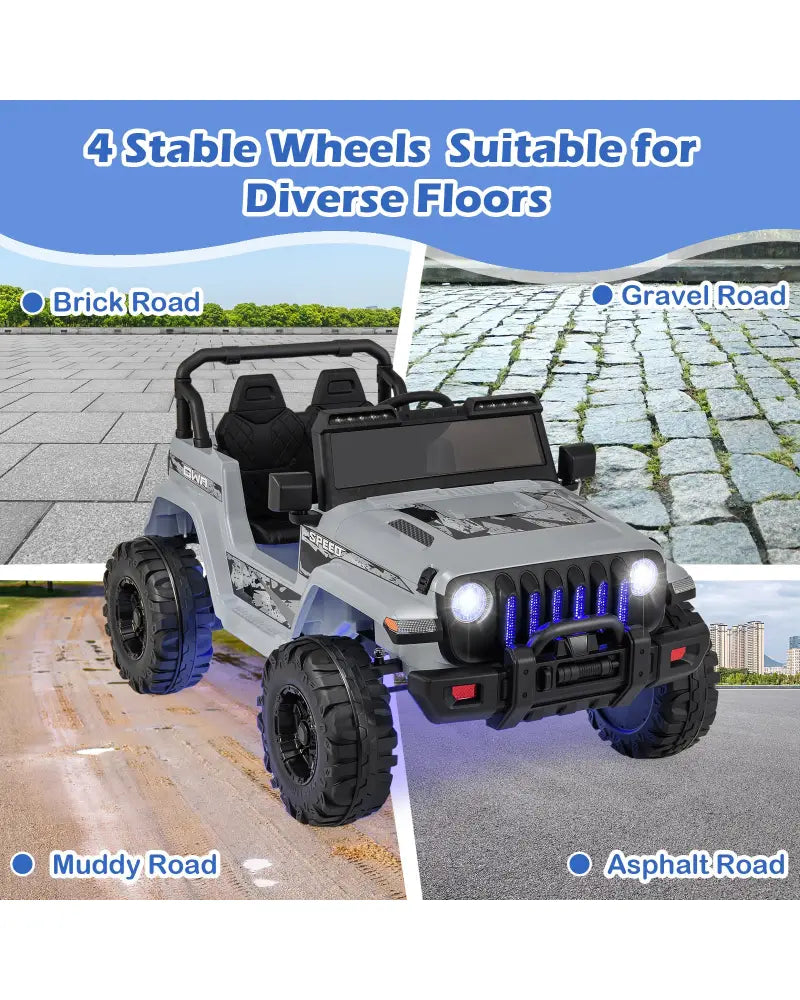 12V Kids Ride-on Jeep Car with 2.4 G Remote Control-Gray - Gray - Powered Ride On Toys