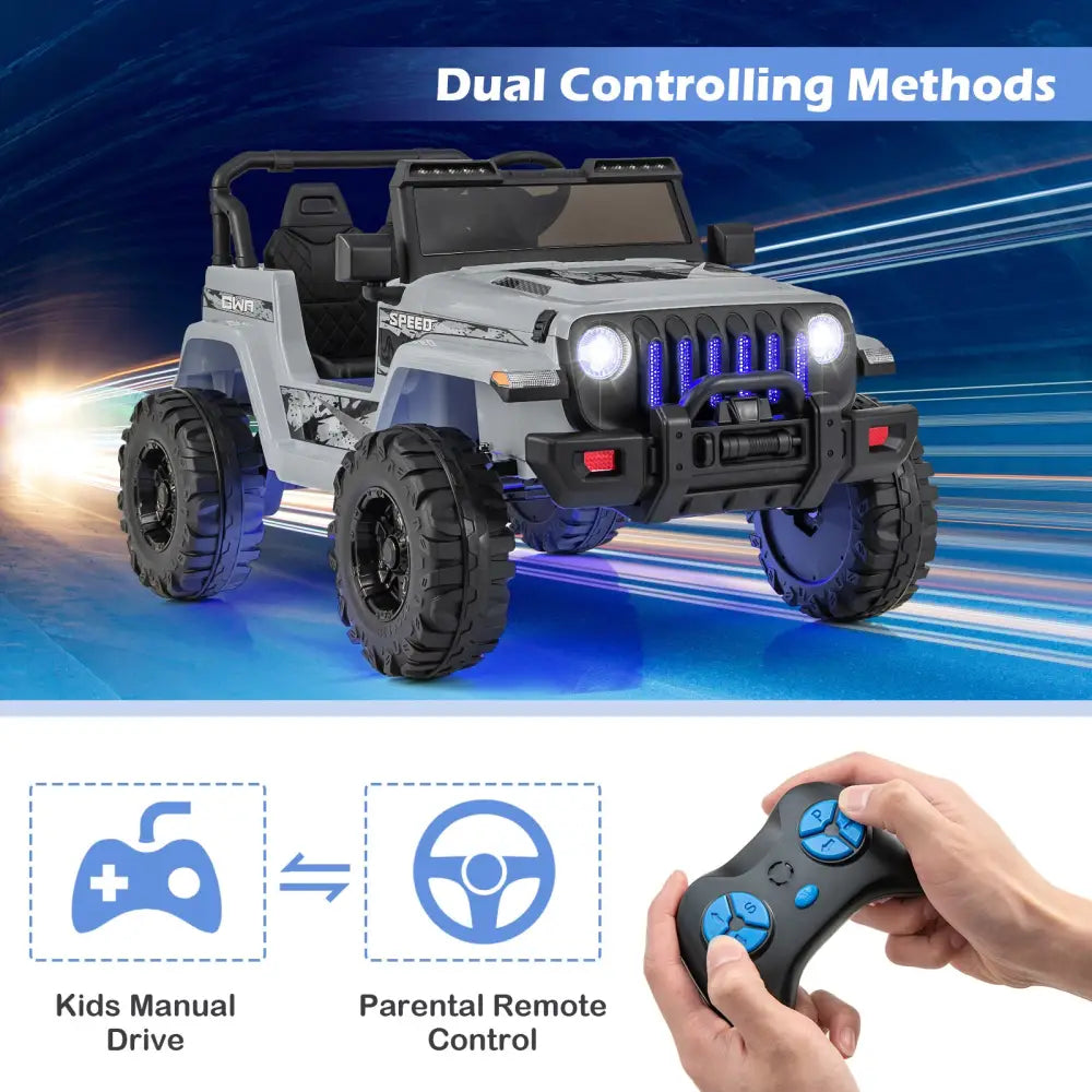 12V Kids Ride-on Jeep Car with 2.4 G Remote Control-Gray - Gray - Powered Ride On Toys