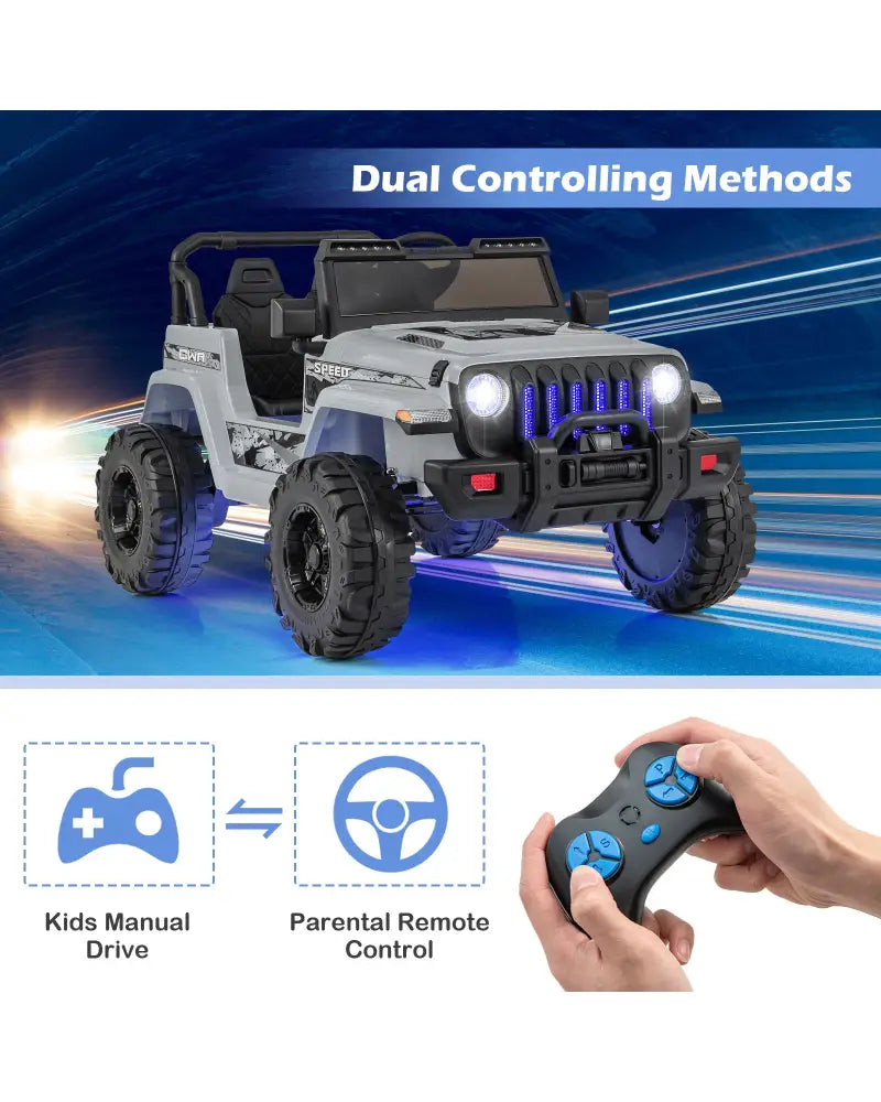12V Kids Ride-on Jeep Car with 2.4 G Remote Control-Gray - Gray - Powered Ride On Toys