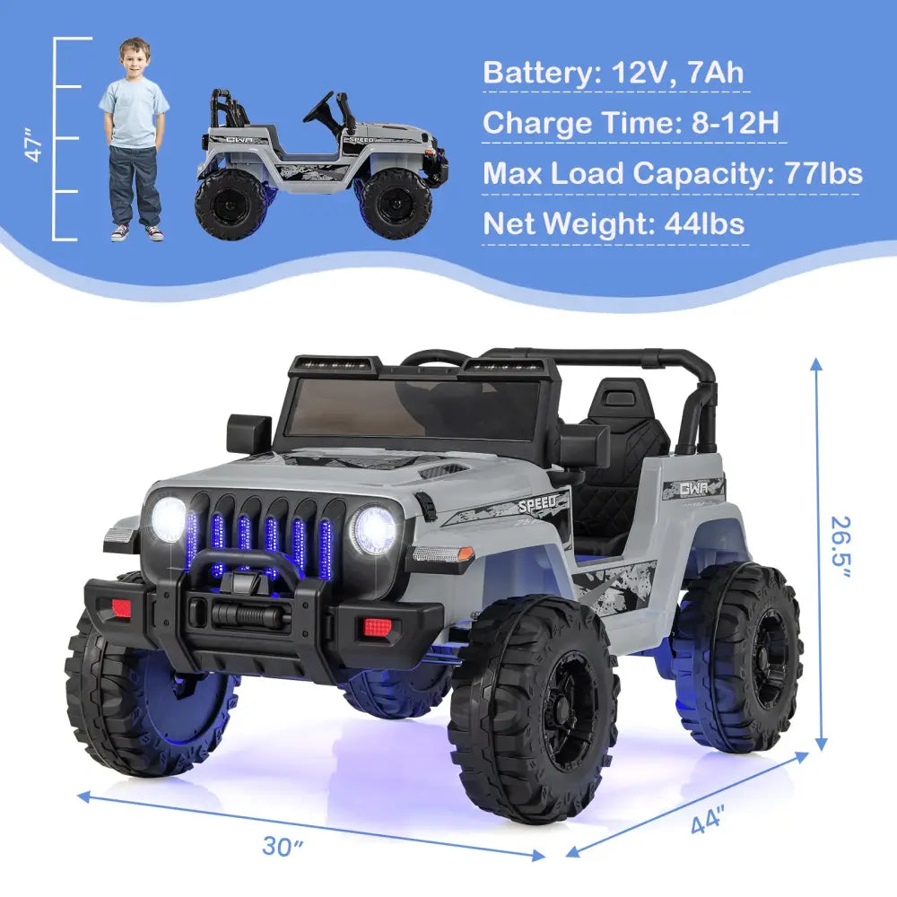 12V Kids Ride-on Jeep Car with 2.4 G Remote Control-Gray - Gray - Powered Ride On Toys