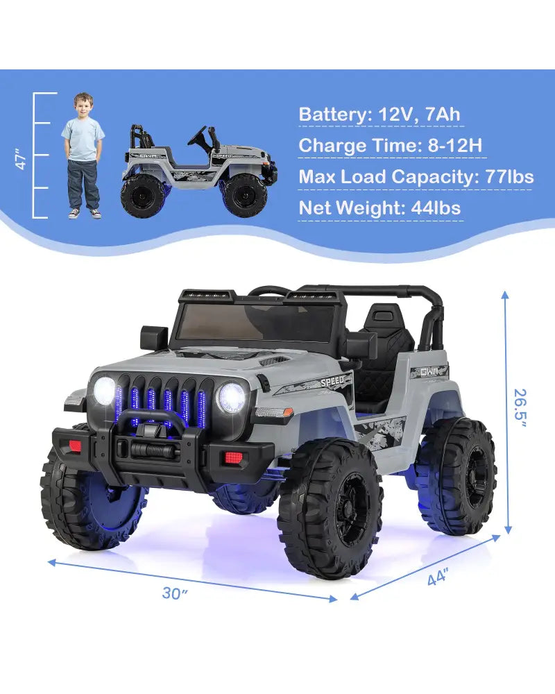 12V Kids Ride-on Jeep Car with 2.4 G Remote Control-Gray - Gray - Powered Ride On Toys