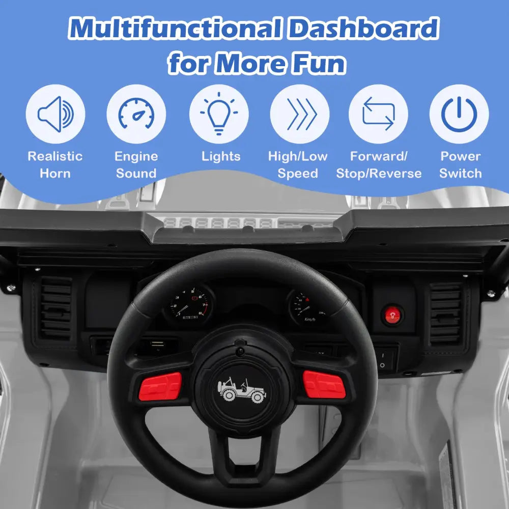 12V Kids Ride-on Jeep Car with 2.4 G Remote Control-Gray - Gray - Powered Ride On Toys