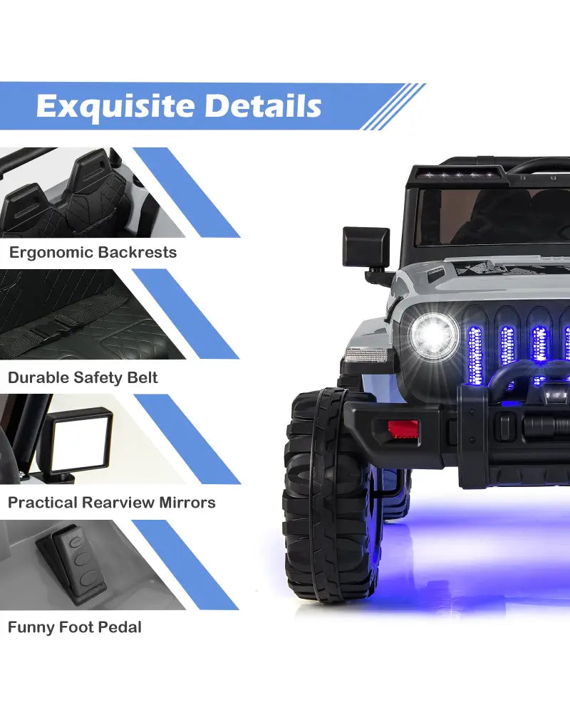 12V Kids Ride-on Jeep Car with 2.4 G Remote Control-Gray - Gray - Powered Ride On Toys