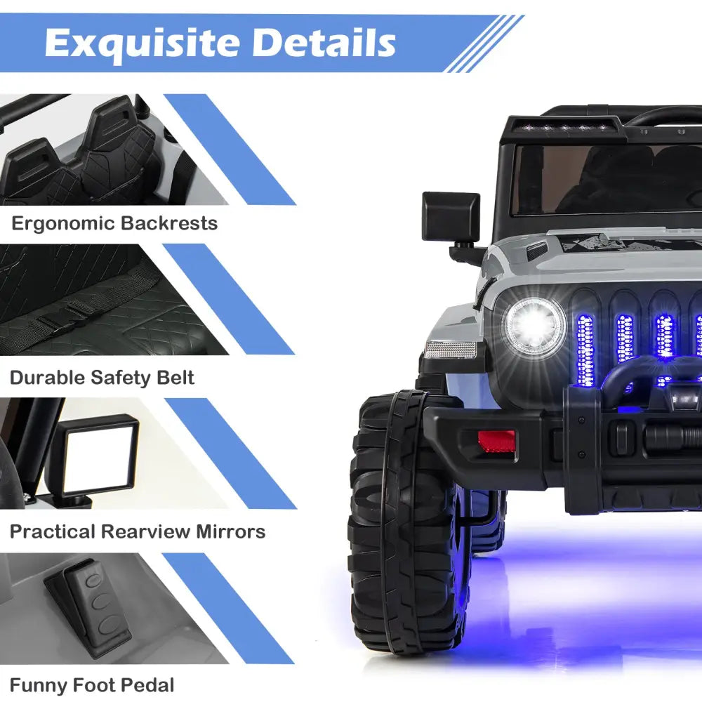 12V Kids Ride-on Jeep Car with 2.4 G Remote Control-Gray - Gray - Powered Ride On Toys