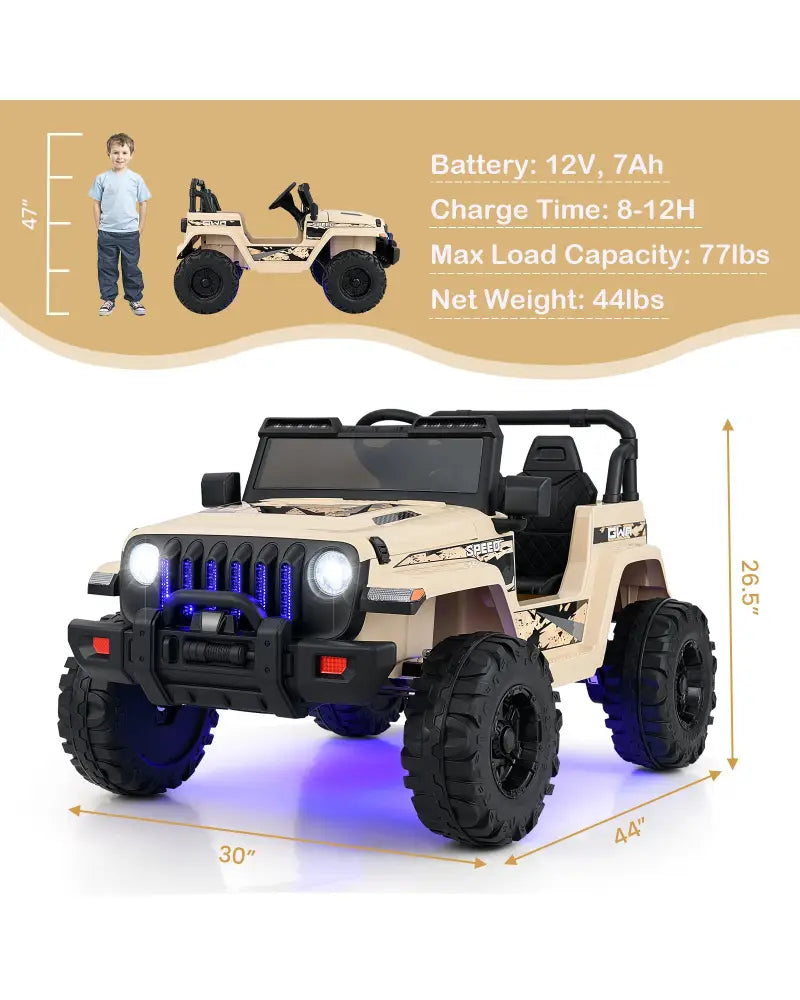 12V Kids Ride-on Jeep Car with 2.4 G Remote Control-Khaki - Khaki - Powered Ride On Toys