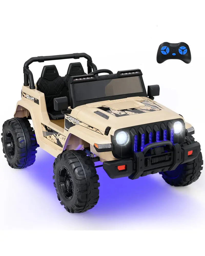 12V Kids Ride-on Jeep Car with 2.4 G Remote Control-Khaki - Khaki - Powered Ride On Toys