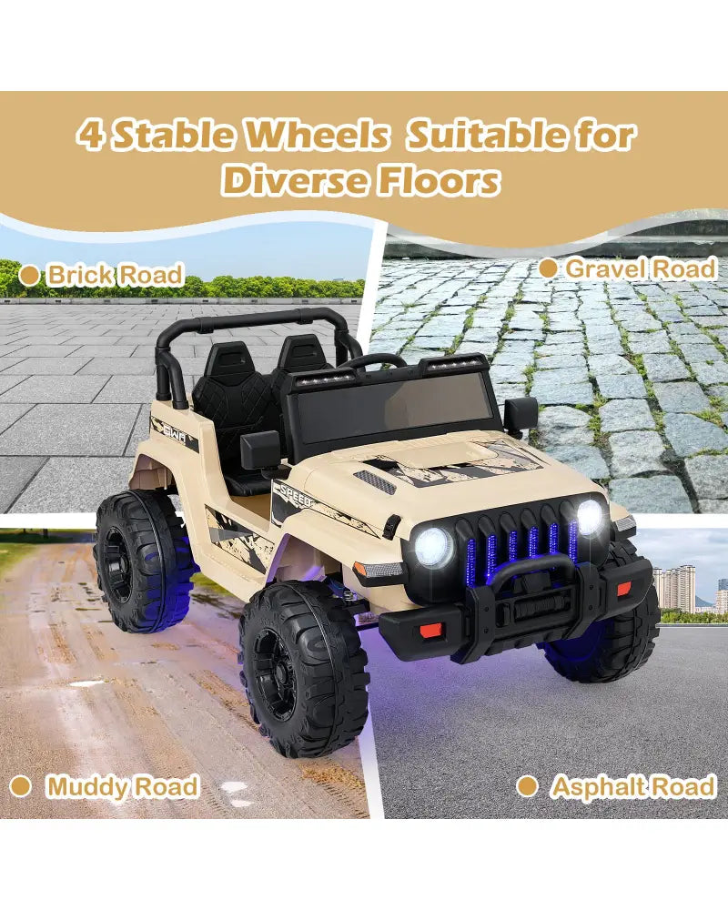 12V Kids Ride-on Jeep Car with 2.4 G Remote Control-Khaki - Khaki - Powered Ride On Toys