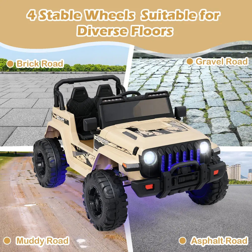 12V Kids Ride-on Jeep Car with 2.4 G Remote Control-Khaki - Khaki - Powered Ride On Toys