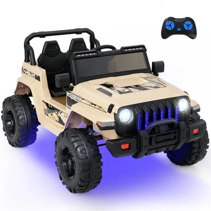 12V Kids Ride-on Jeep Car with 2.4 G Remote Control-Khaki - Khaki - Powered Ride On Toys