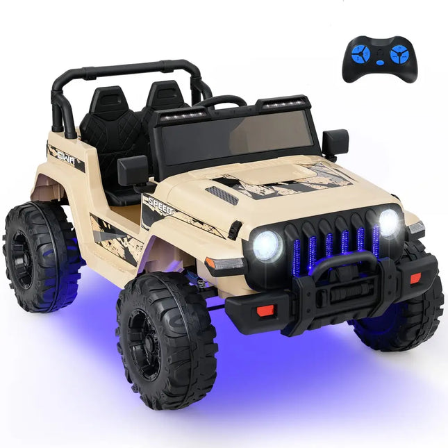 12V Kids Ride-on Jeep Car with 2.4 G Remote Control-Khaki - Khaki - Powered Ride On Toys