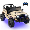 12V Kids Ride-on Jeep Car with 2.4 G Remote Control-Khaki - Khaki - Powered Ride On Toys