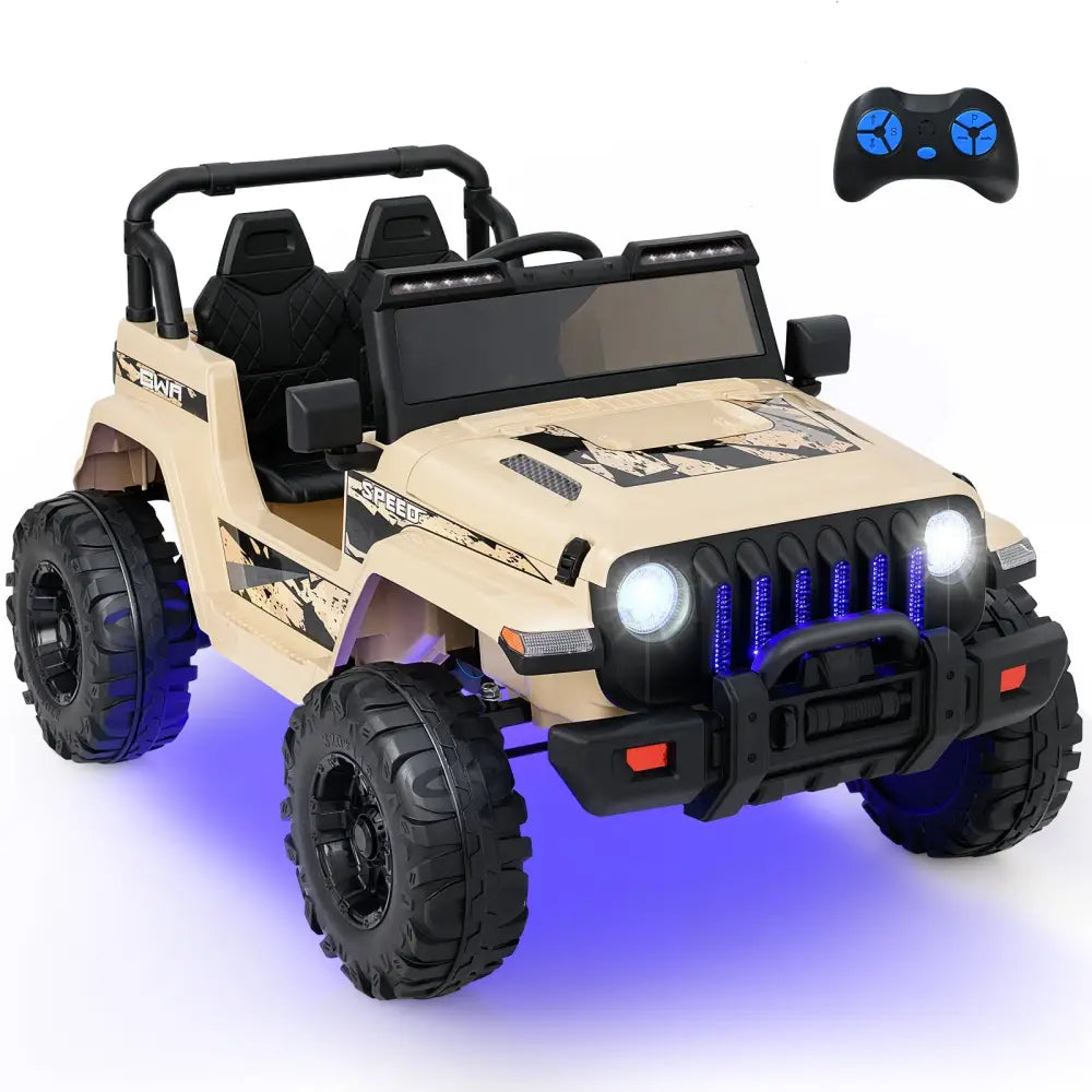 12V Kids Ride-on Jeep Car with 2.4 G Remote Control-Khaki - Khaki - Powered Ride On Toys