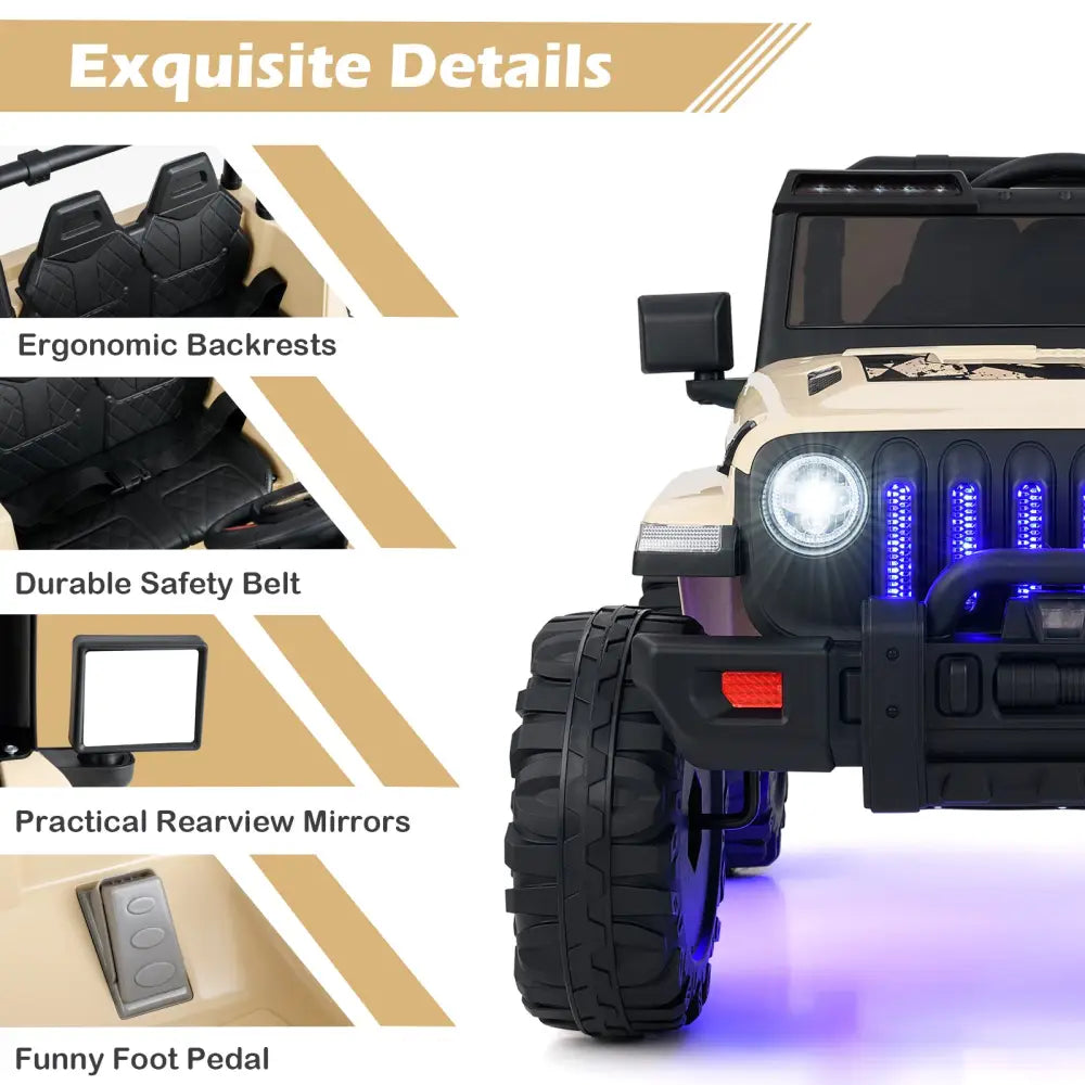 12V Kids Ride-on Jeep Car with 2.4 G Remote Control-Khaki - Khaki - Powered Ride On Toys